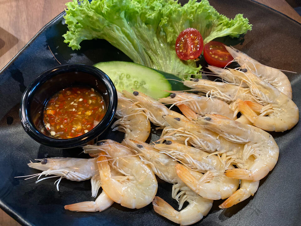 Flash poached (remove heads before eating)