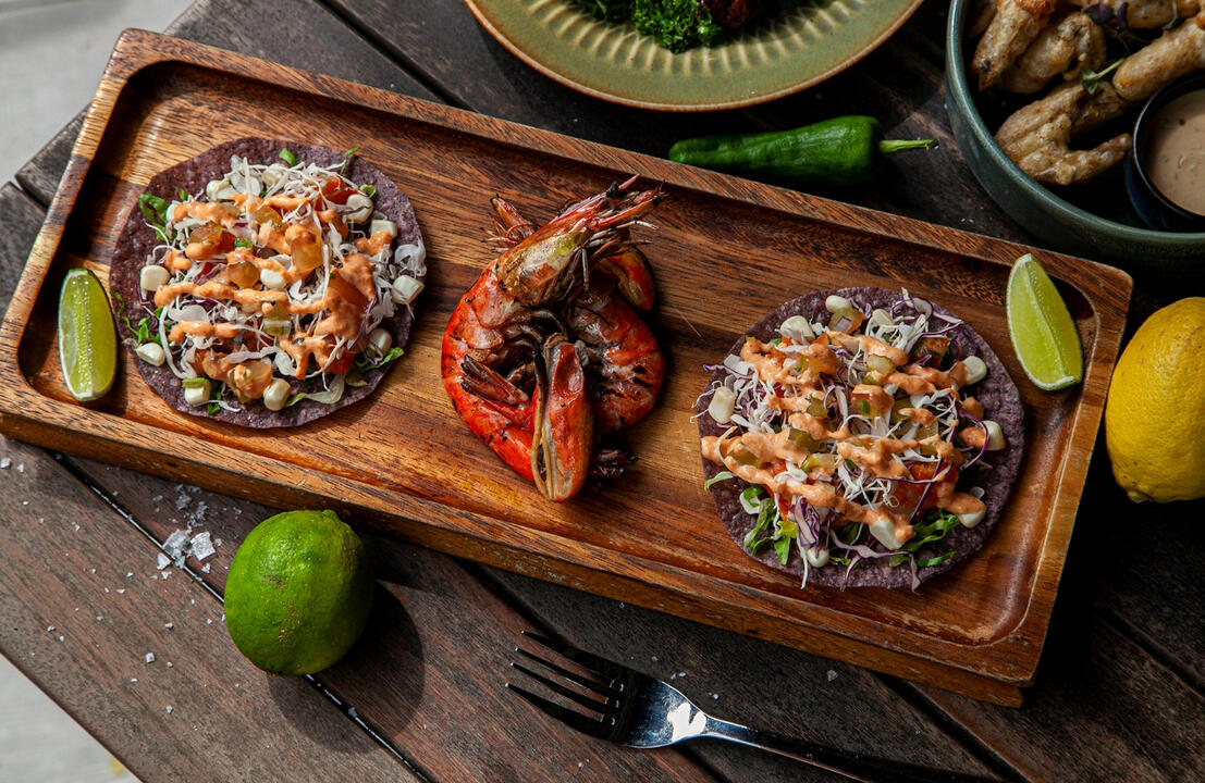 Mixed seafood tostadas